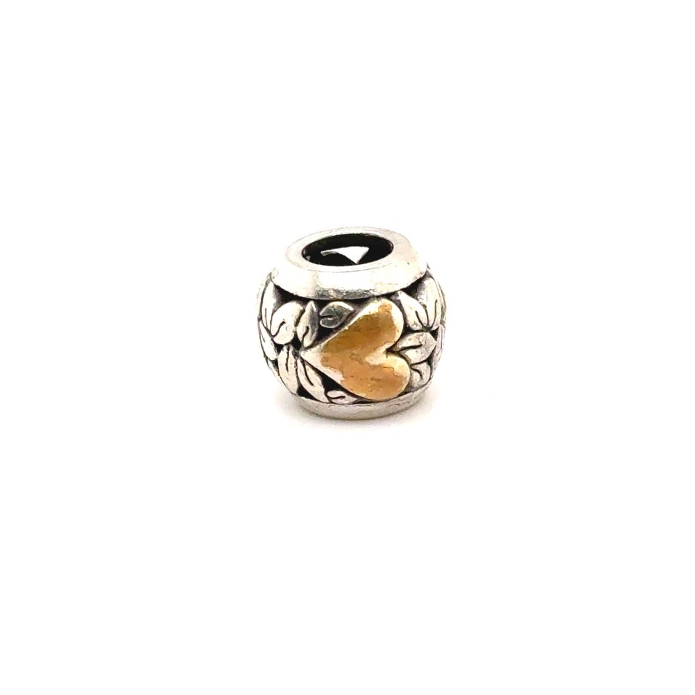 Brighton Two Tone Floral Heart Slider Charm Bead Silver Gold Floral Leaf Design